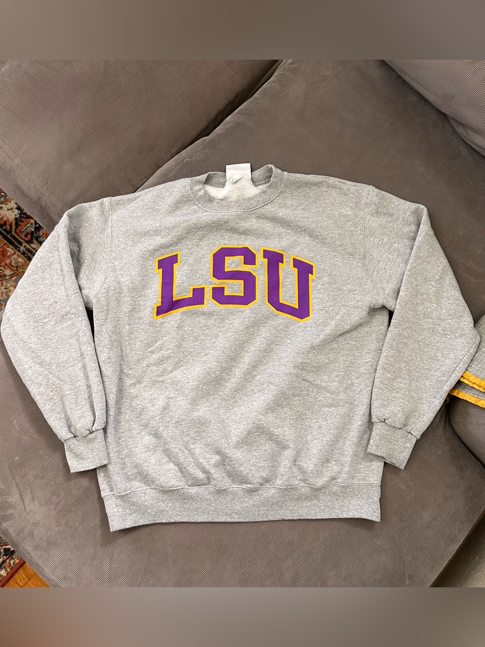 LSU Tigers Champion Crewneck Sweatshirt Men's Large Gray Fleece Pullover NCAA